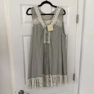 Areve Gray Lace Trimmed Sleeveless Boho Dress 1XL NWT Plus Size Lace Babydoll 1X